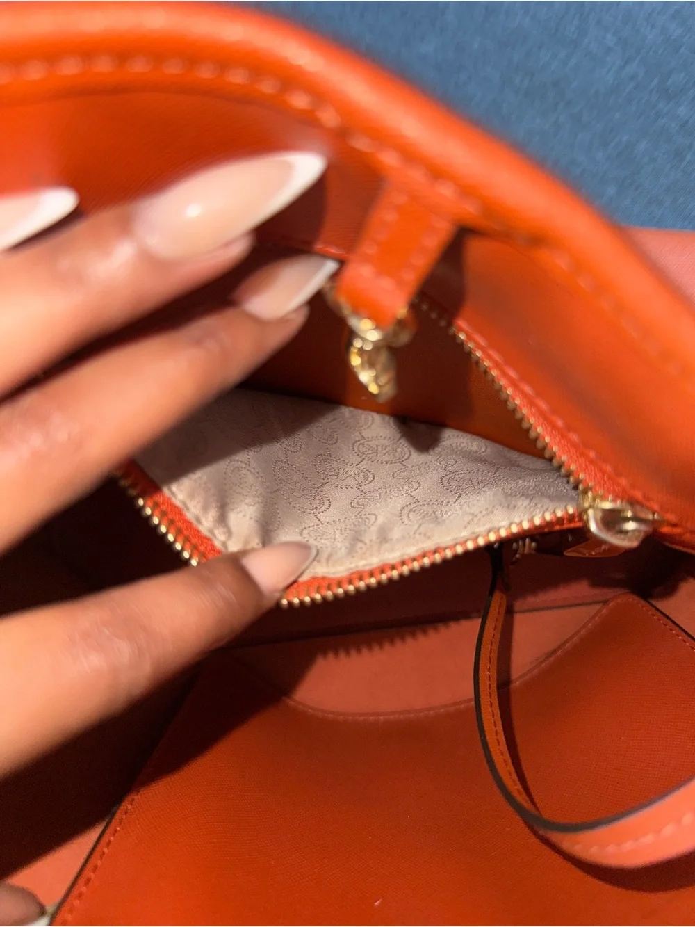Michael Kors Orange Leather Tote with Gold MK Charm